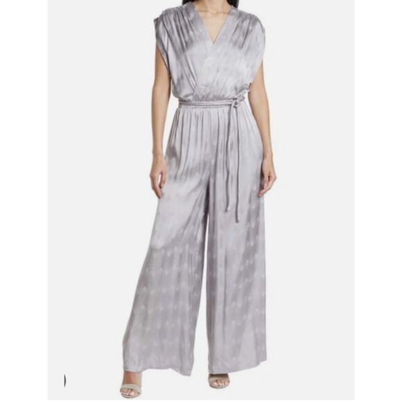 Current Air grey silver wide leg chevron jumpsuit womans Small Retro Art Deco - Picture 1 of 12